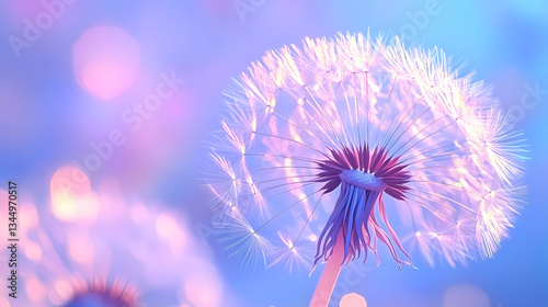 Dandelion Close-up in Blue and Purple Soft Lighting