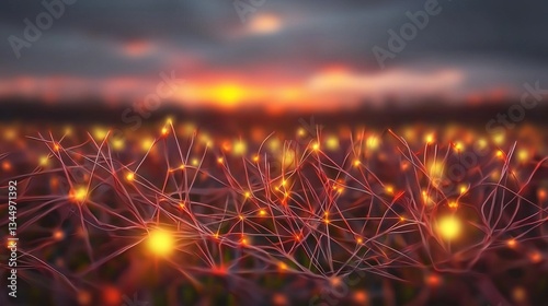 Neural network sunset landscape