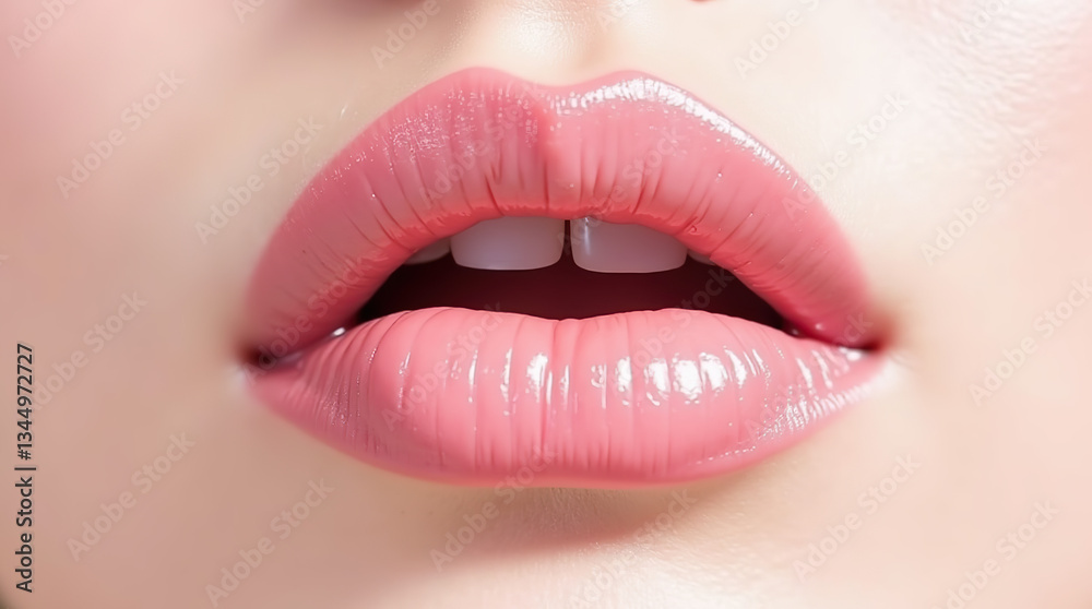 A close-up of soft pink lips with a glossy finish, accentuating their natural beauty and elegance. A close-up of soft pink lips with a glossy finish, accentuating their natural beauty and elegance.