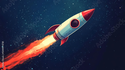 Obraz na płótnie Rocket Flying Through Space with Red Flames and Blue Tail w salonie