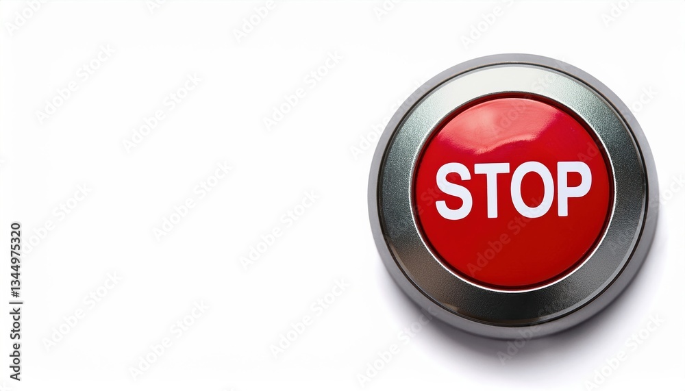 Red stop button on white background Red stop button on white background