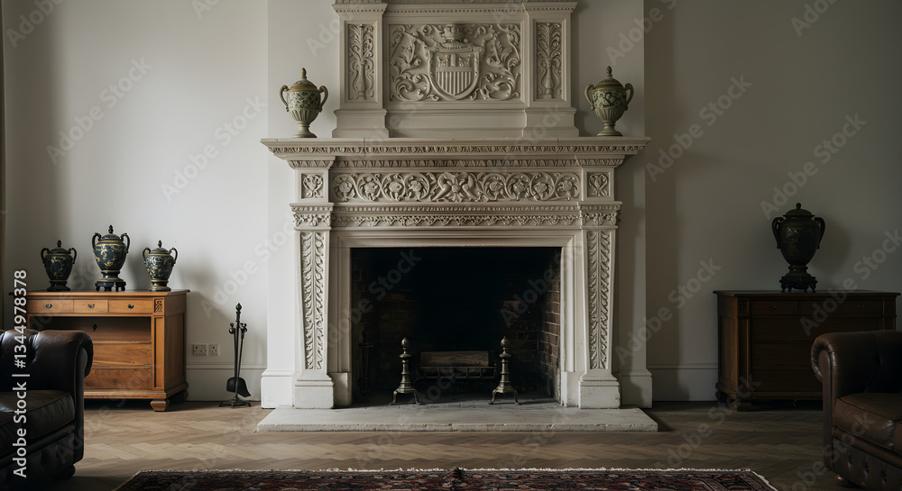 Naklejka premium Elegant Marble Fireplace Interior Design Inspiration