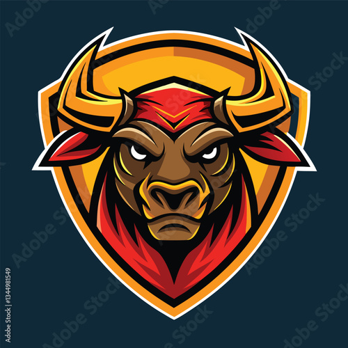 Vector Illustration of a Bull Shield Badge Logo Template