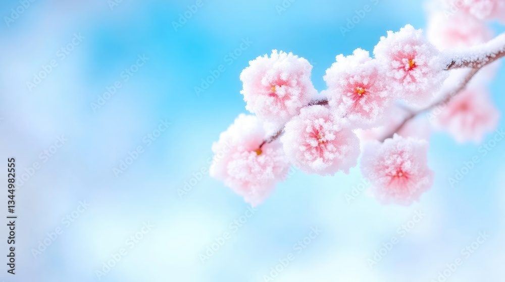 Pink blossoms covered in frost Pink blossoms covered in frost