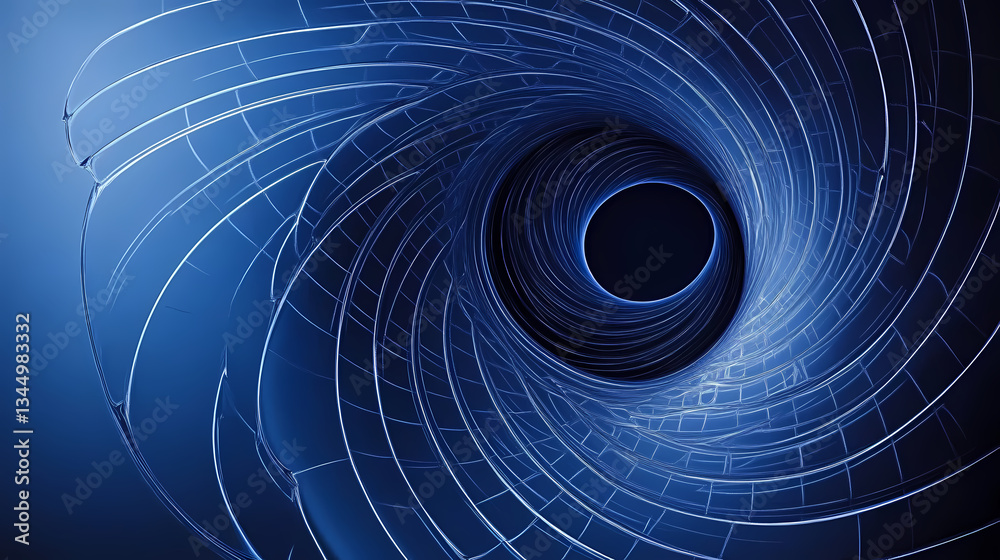 Deep Blue Spiral with Twisting Lines and Central Black Circle