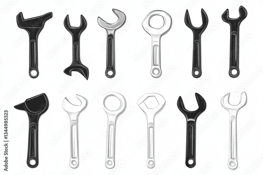 Assortment of wrenches arranged on a white background Assortment of wrenches arranged on a white background