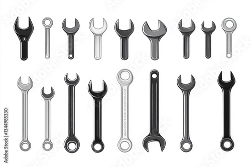 Variety of Wrenches Laid Out on White Surface-