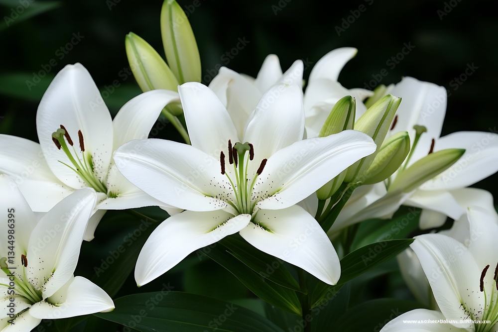 Fototapeta premium Delicate White Lilies in Garden Setting.