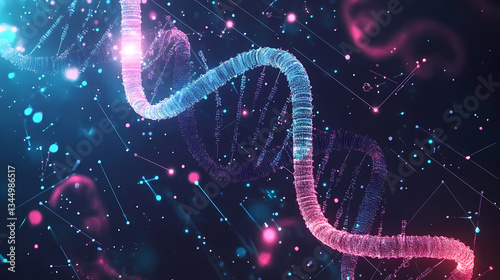 Obraz na płótnie DNA Molecule Structure in Blue and Pink with Particle Effects w salonie