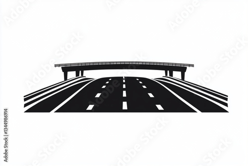 Highway road with bridge in black and white illustration