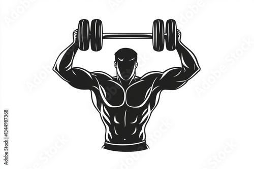 Man lifting dumbbell weight in black and white vector