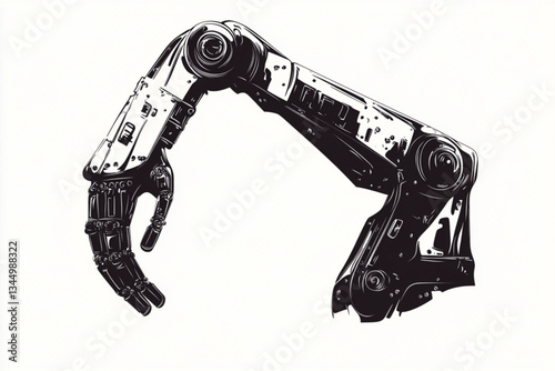 Illustration of a robotic arm in black and white art