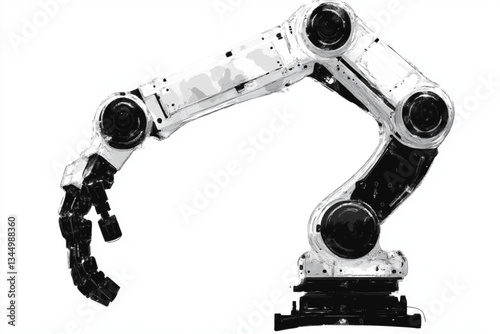 Illustration of a robotic arm in black and white style