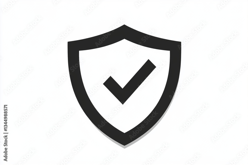 Black shield with check mark on a white background icon Black shield with check mark on a white background icon