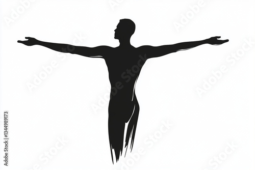 Silhouette of a man with arms outstretched on white