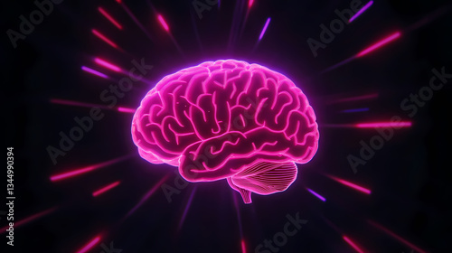 Obraz na płótnie Glowing Pink Brain with Radiating Purple and Pink Light w salonie