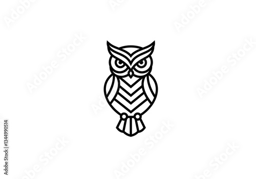 Geometric Owl Line Art Design Minimalist Black and White Bird Illustration photo