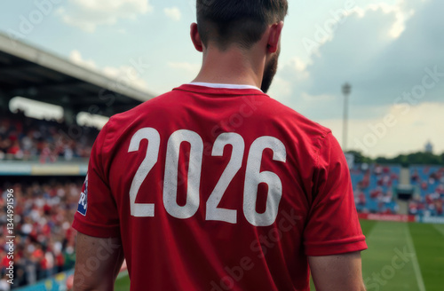 Soccer player wearing a 2026 jersey looking at the field