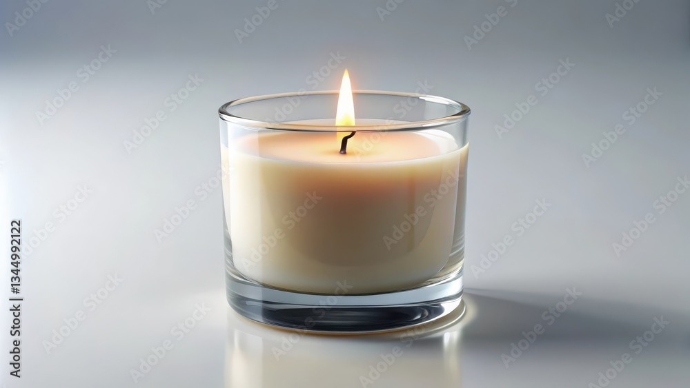 Lit Candle in Glass Container on White Background Lit Candle in Glass Container on White Background