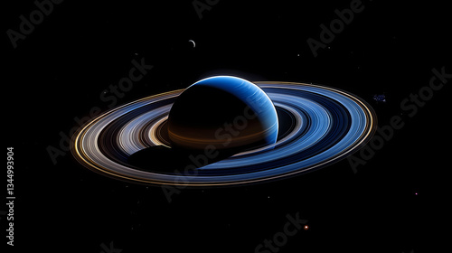 Obraz na płótnie Saturn with Blue Rings and Dark Background in Cosmic Setting w salonie