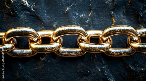 Obraz na płótnie Close-Up of Golden Chain with Glossy Reflection on Dark Background w salonie