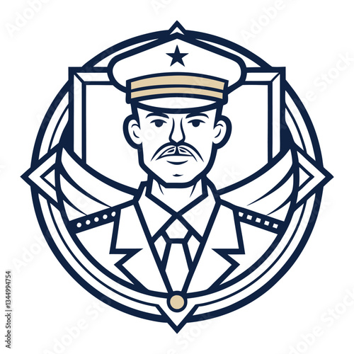 Vintage Outline Illustration of a Sailor with Captain's Hat