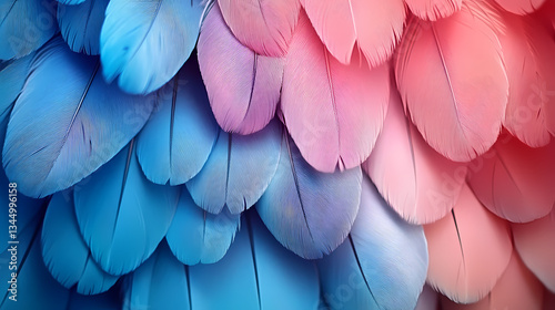 Obraz na płótnie Close-Up of Blue and Pink Gradient Feathers in Abstract Pattern w salonie