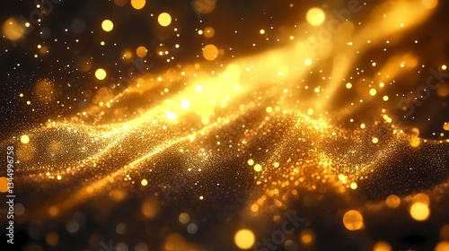 Obraz na płótnie Golden Light Particles Flowing on Black Background w salonie