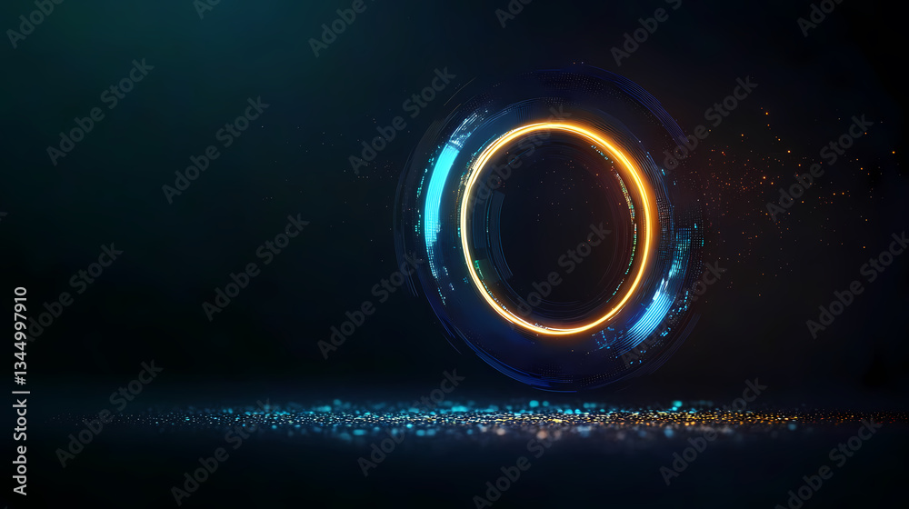 Glowing Blue and Gold Ring with Light Particles