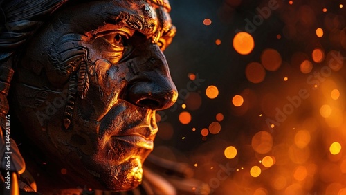 Obraz na płótnie Native American statue, fire background, cultural heritage, history lesson w salonie