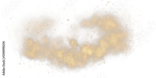 A soft golden-brown dust cloud drifts through the air, illuminated by tiny glowing particles. The misty texture gives it an ethereal, magical feel, resembling cosmic dust or desert sand in motion.