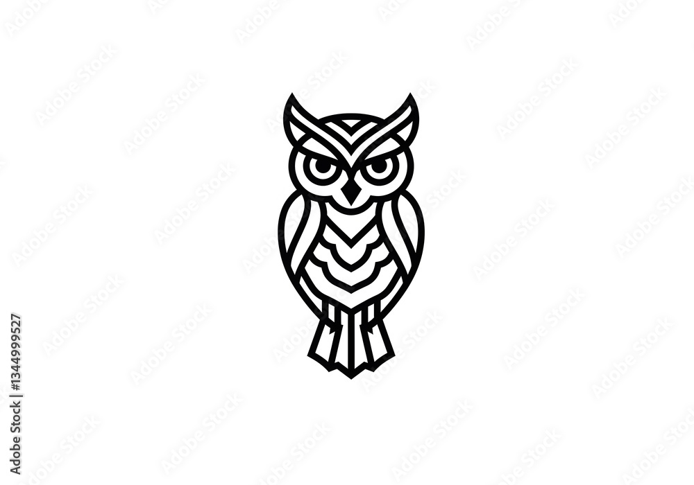 Fototapeta premium Geometric Owl Line Art Design Elegant Minimalist Bird Illustration