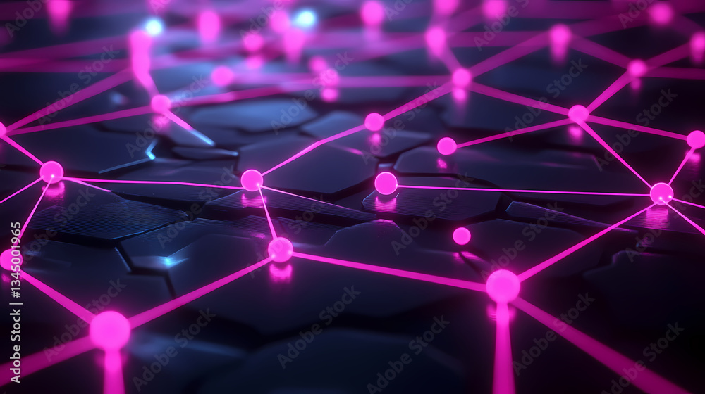 Purple Lines and Spheres Forming an Abstract Network