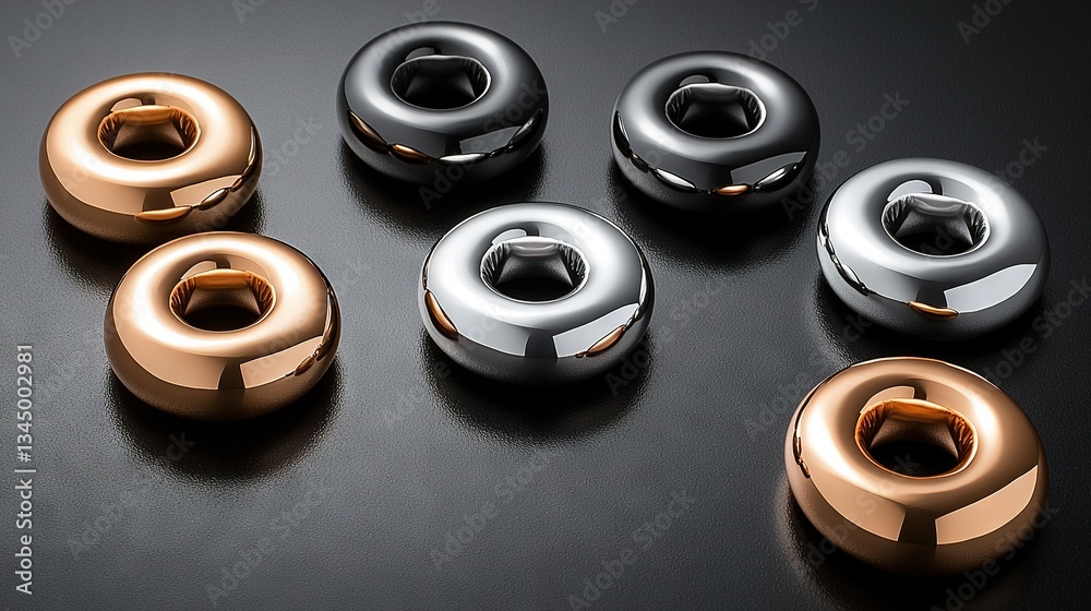 A zoomed-in image of multiple knobs on a dark background, featuring a golden ring adorning one of them A zoomed-in image of multiple knobs on a dark background, featuring a golden ring adorning one of them