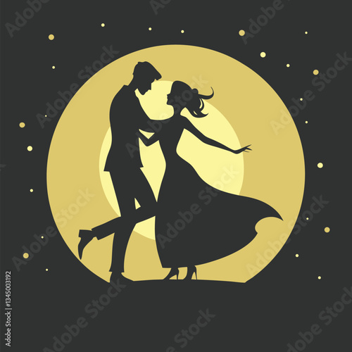 Romantic Silhouette of a Dancing Couple Under the Full Moon