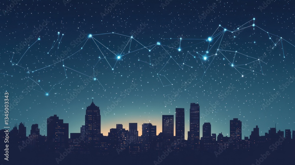 Cityscape at night, connected by digital network. Possible stock use depicting technology and urban life Cityscape at night, connected by digital network. Possible stock use depicting technology and urban life