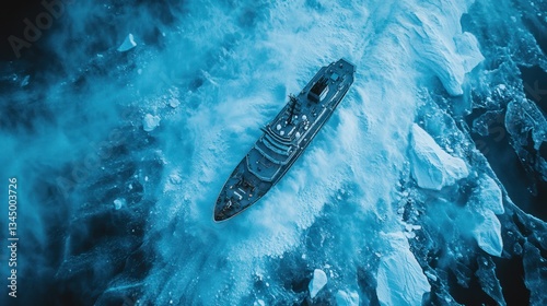 Aerial image of a research icebreaker ship