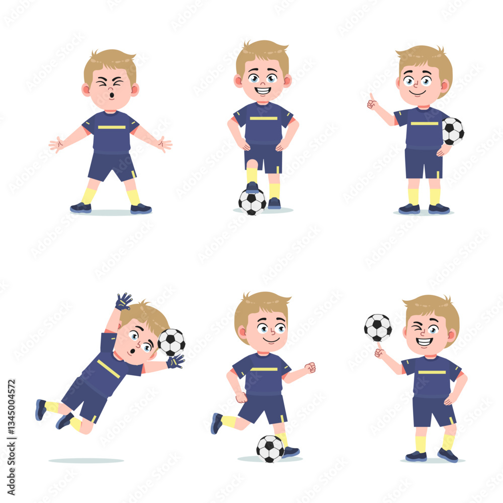 Cute American Boy with Blond Hair cartoon Playing Football Cute American Boy with Blond Hair cartoon Playing Football