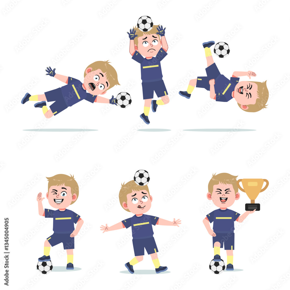 Cute American Boy with Blond Hair cartoon Playing Football Cute American Boy with Blond Hair cartoon Playing Football