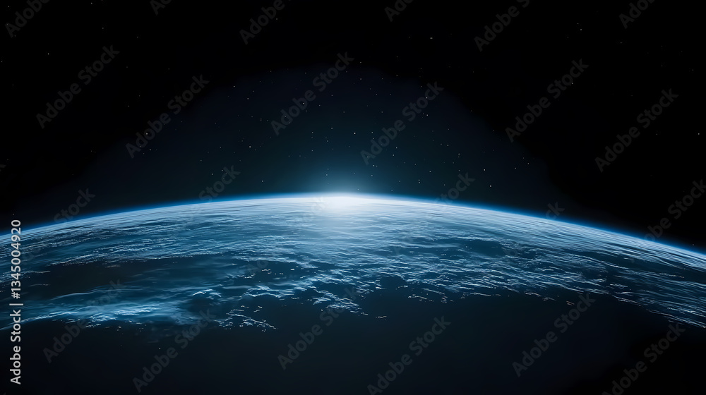 Earth from Space with Stars and Oceans Visible