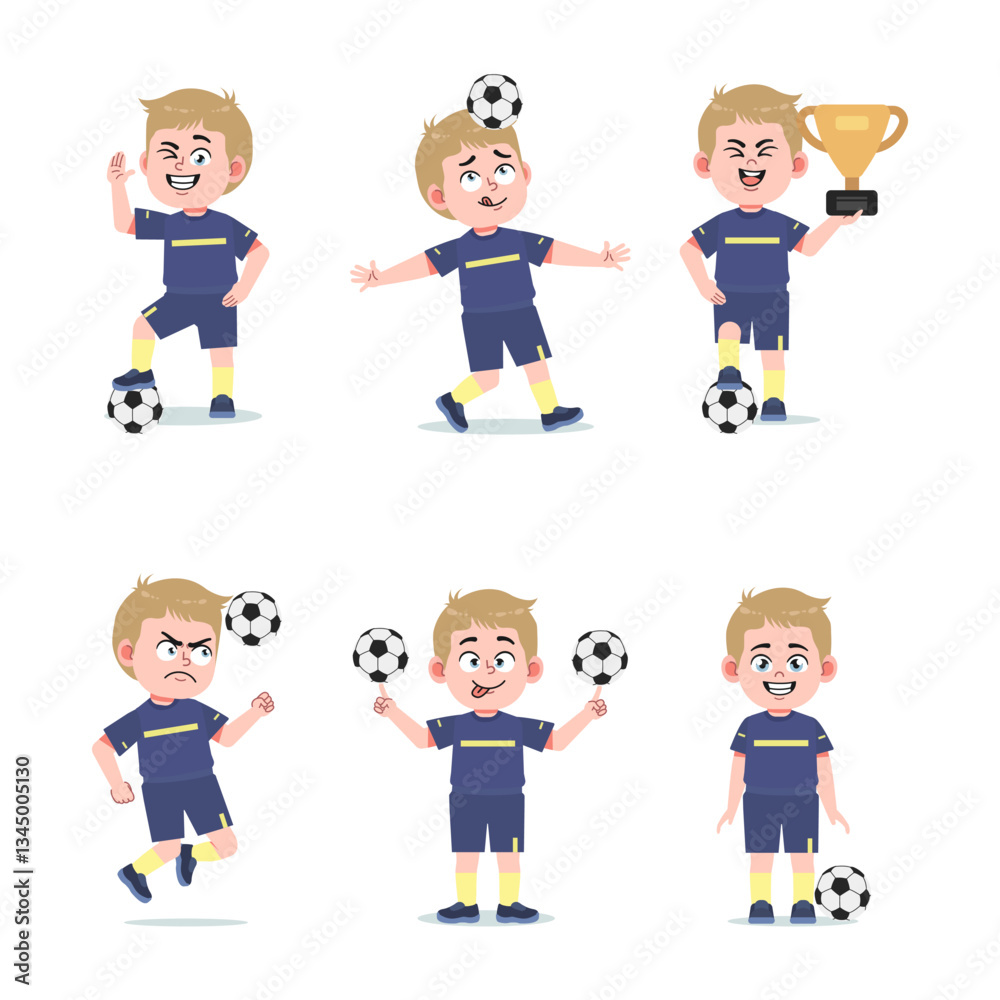 Cute American Boy with Blond Hair cartoon Playing Football Cute American Boy with Blond Hair cartoon Playing Football