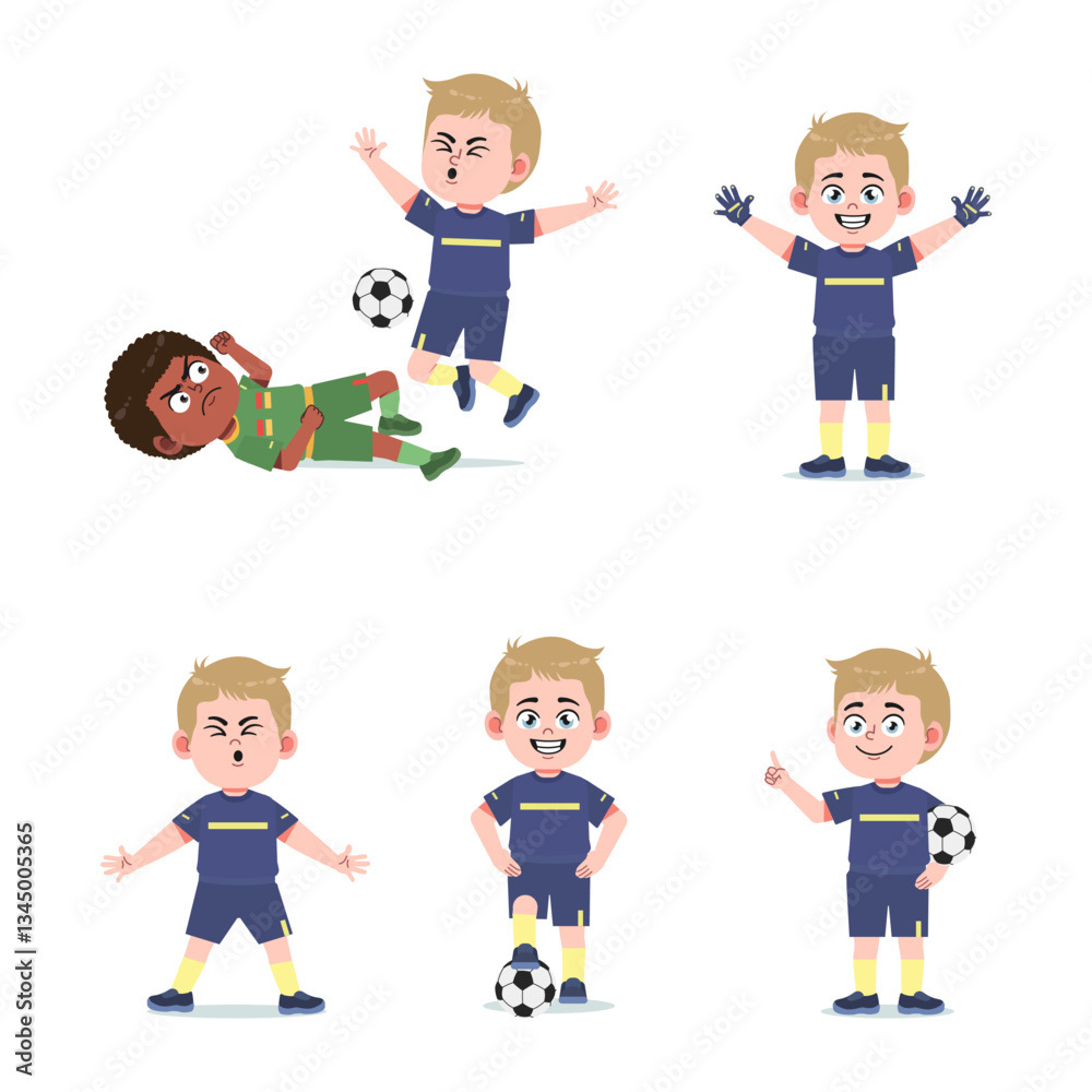 Cute American Boy with Blond Hair cartoon Playing Football Cute American Boy with Blond Hair cartoon Playing Football