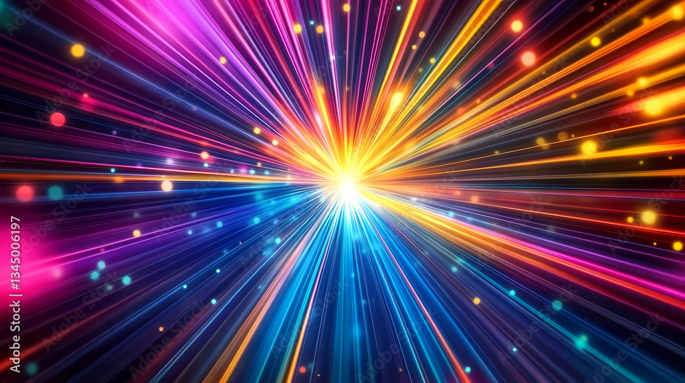 Colorful Light Explosion with Red and Blue Rays