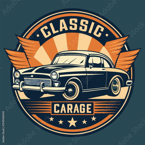 Vintage Automotive Garage Logo Featuring Classic and Retro Cars