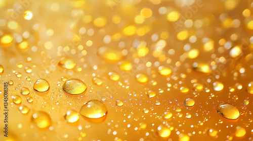 Obraz na płótnie Golden droplets forming abstract patterns on golden yellow background w salonie