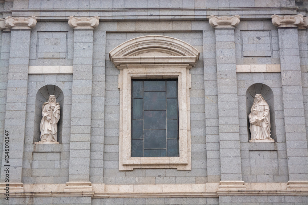 Statues on the facade of the cathedral of almudena madird spainf tourist attraction