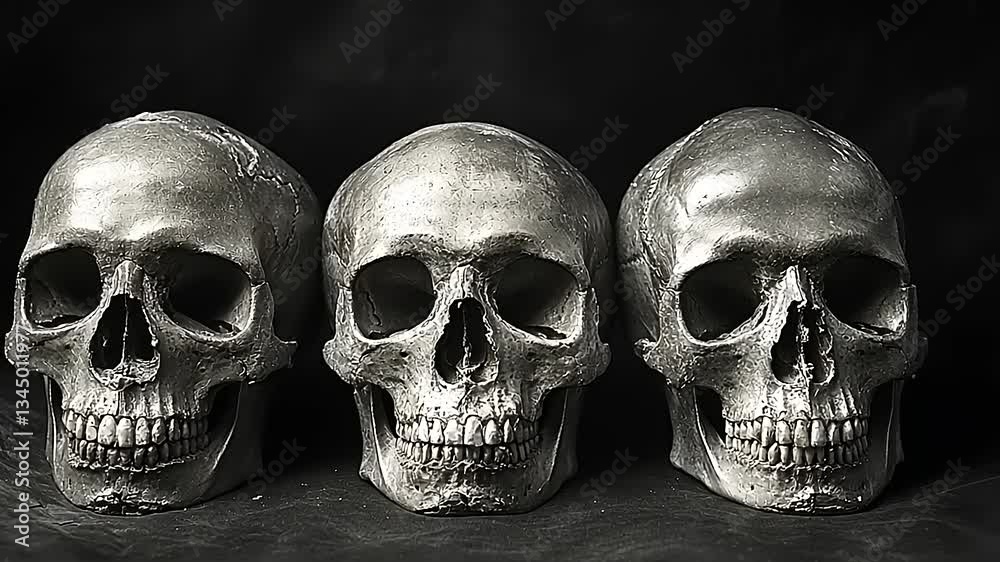 Three Skulls in a Row: A Black and White Still Life Photography
