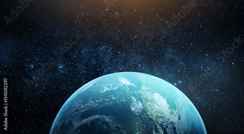 Fototapeta Naklejka Na Ścianę i Meble -   View of the Earth, star and galaxy. Sunrise over planet Earth, view from space. Concept on the theme of ecology, environment, Earth Day. Elements of this image furnished by NASA.