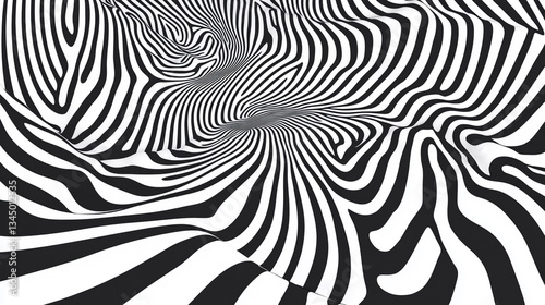 Abstract black and white swirling pattern creating a hypnotic visual effect in a dynamic space