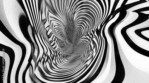 Abstract swirling black and white pattern creating a mesmerizing tunnel effect
